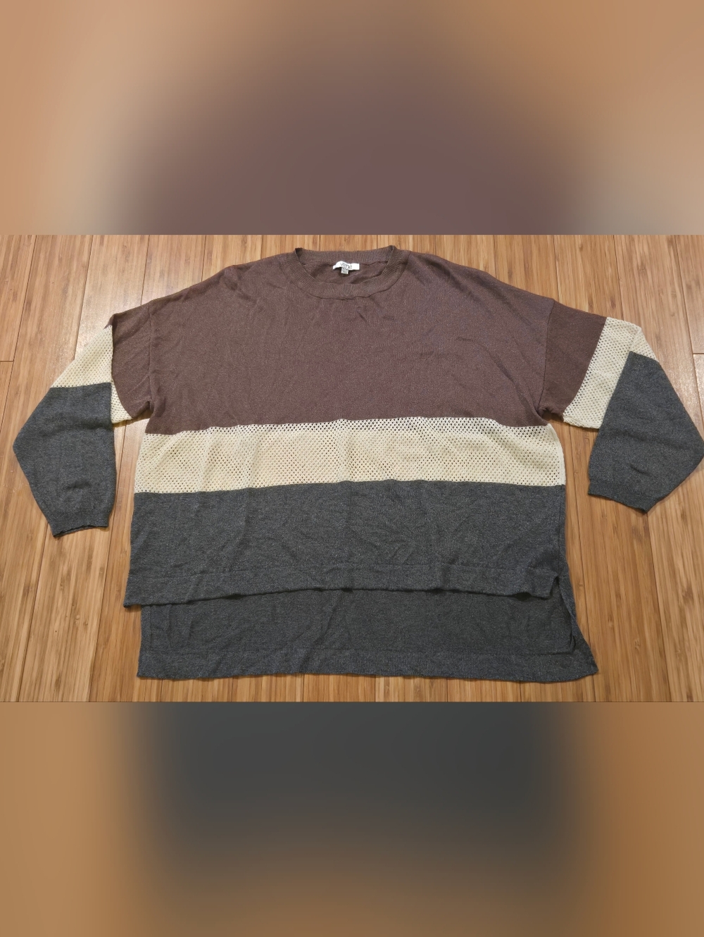 Verte Oversized Colorblock Crewneck Sweater in Brown, Cream & Gray